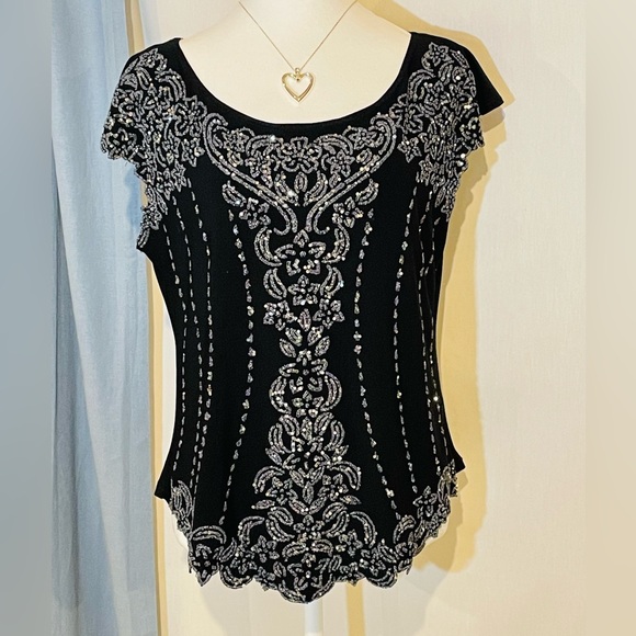 Dress Barn Tops - Dress Barn Collection Ladies Top, Large, Silver Sequins, Black